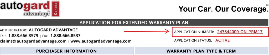 Finding Warranty Application Number
